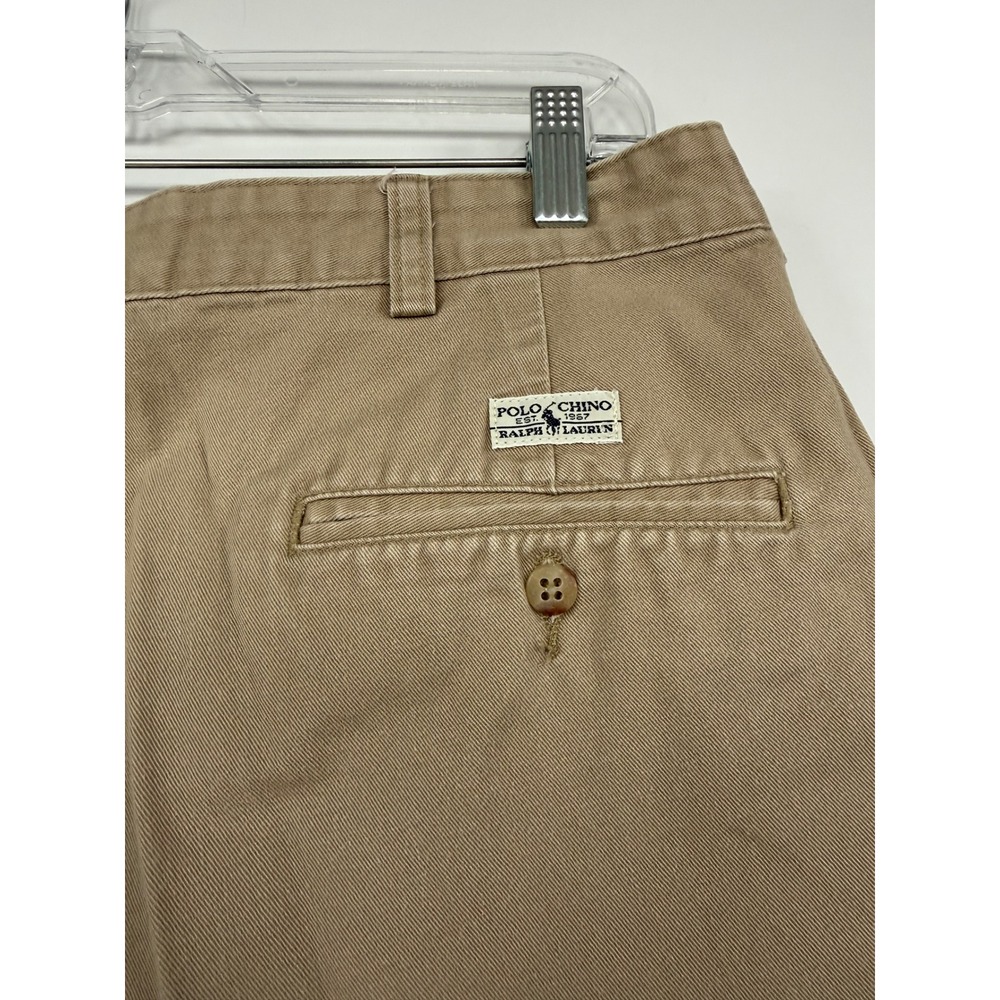 Polo Ralph Lauren Tyler Short Mens 34 Tan Pleated Chino Cotton Preppy Golf *Flaw - Picture 3 of 9